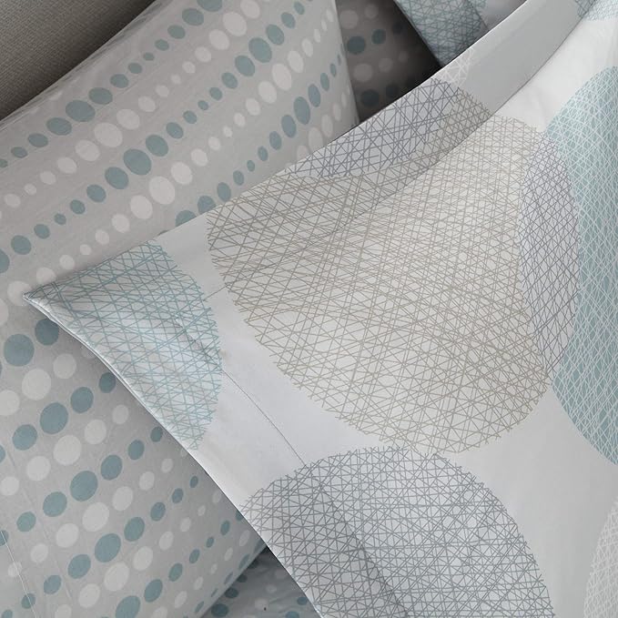 Madison Park Essentials Bed in a Bag Comforter, Vibrant Color Design All Season Down Alternative Cover with Complete Cotton Sheet Set, Full(78"x86"), Knowles, Circular Aqua, 9 Piece