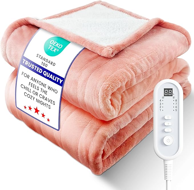 Electric Heated Blanket Full Size, Ultra‑Cozy Premium Flannel & Sherpa, Even Heat Distribution & Stable Temp, 1–10H Auto‑Off, 8 Temps (86–125.6°F), Overheat Protection, Ideal Gifts for Grandma