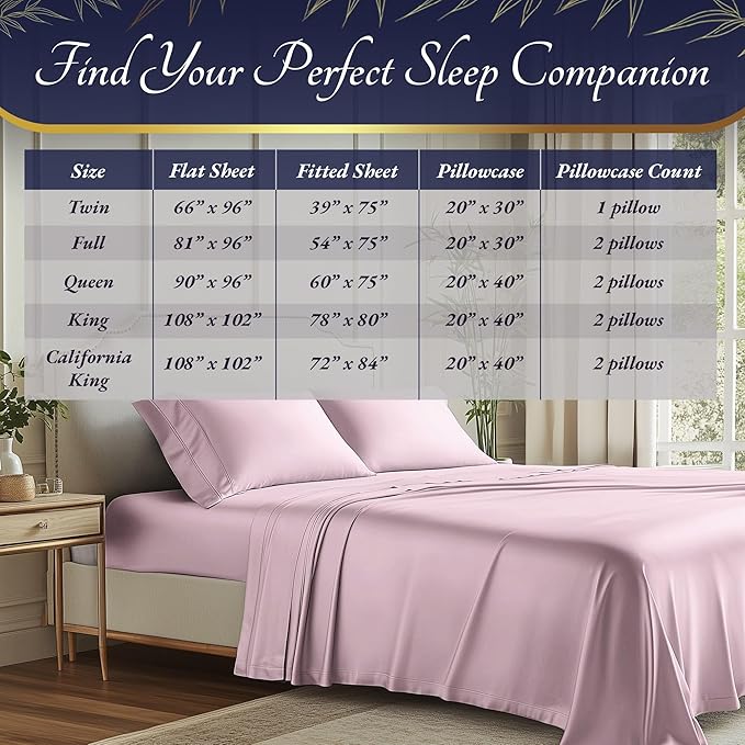 DECOLURE 100% Viscose Derived from Bamboo Sheets Queen Size 4pcs - Ultra Soft & Luxuriously Cooling, 17" Deep Pocket, Double Stitching, Perfect for Hot Sleepers - Queen Bed Sheets (Light Pink)