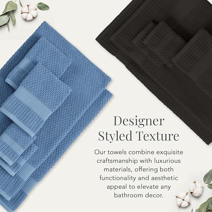 NY Loft Bath Towel 4 Pack, 100% Cotton, Super Soft & Absorbent, Quick-Dry, Textured, Durable, Premium Thick, 30" x 52", Black