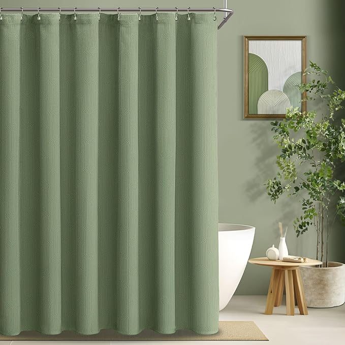 Awellife Sage Green Shower Curtains for Bathroom Cotton Fabric Touch Bohemian Mid Century Boho Minimalist Arch 72" L X 36" W