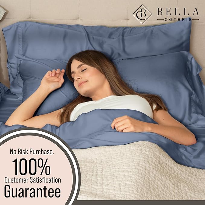 Bella Coterie Luxury Bamboo Viscose Split King Size Sheet Set | 2 Fitted Sheets for Sleep Number & Adjustable Beds | 100% Organically Grown | Cooling & Ultra Soft | 18” Deep Pocket [Slate Blue]