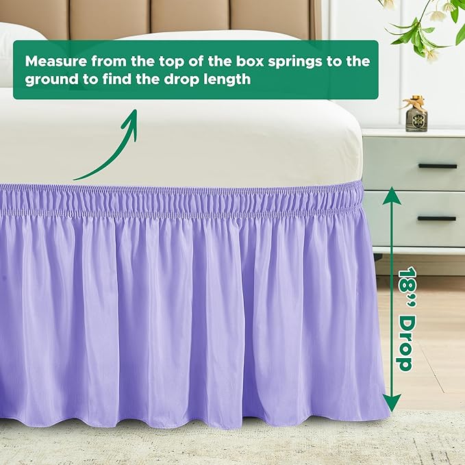 Biscaynebay Wrap Around Bed Skirts for King & Cal King Beds 18" Drop, Lavender Adjustable Elastic Dust Ruffles Easy Fit Wrinkle Resistant Silky Luxurious Fabric Machine Washable