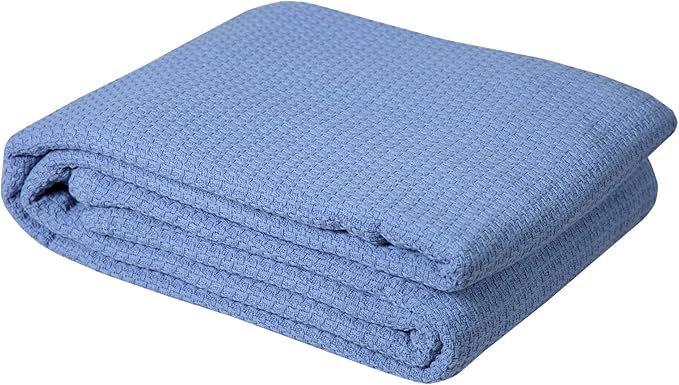 DOLLCENT 100% Cotton King Size Blanket for Bed, Premium Soft Combed Lightweight Blankets, Washed Breathable Cozy Bed Throw Blanket, Blue King Cotton Blankets for All Season: Blue (108"x90")