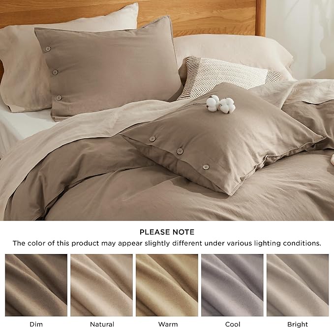Bedsure Linen Duvet Cover Queen - Linen Cotton Blend Bedding Set, Soft & Cozy, 3 Pieces, 1 Duvet Cover 90x90 Inches and 2 Pillowcases, Brown Color Cooling Bedding, Comforter Sold Separately