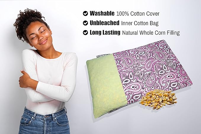 Microwavable Corn Filled Heating Pad and Cold Pack/Washable 100% Cotton Cover (Bandana - Pink, 7.5in W x 11in L)