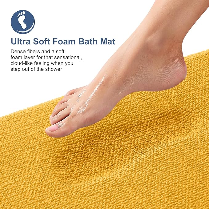 OLANLY Thick Memory Foam Bath Mat Rug 36x24, Extra Soft Absorbent Bathroom Rug, Quick Dry Bath Mats, Non-Slip, Machine Washable Carpet for Floor, Tub and Shower, Home Decor Accessories, Golden Yellow