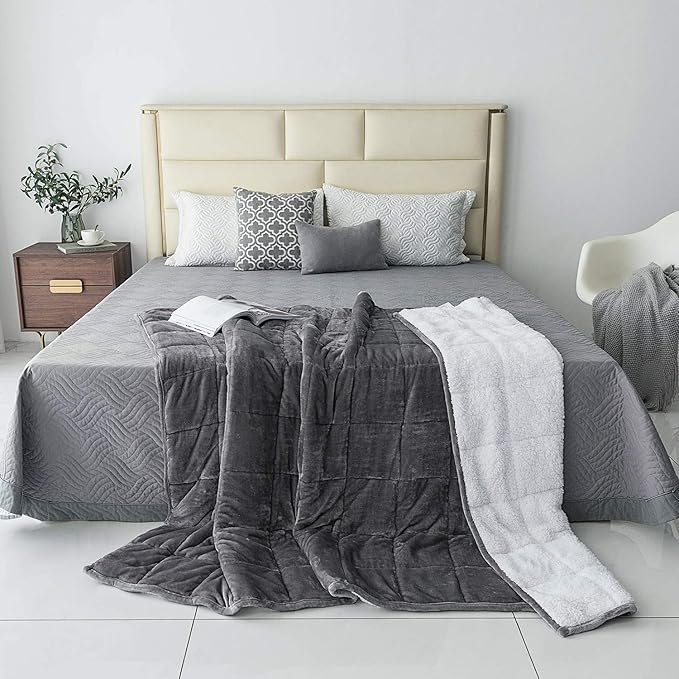 Sivio Sherpa Fleece Weighted Blanket for Adult, 15 lbs Heavy Fuzzy Throw Blanket with Soft Plush Flannel, Reversible Queen-Size Super Soft Extra Warm Cozy Fluffy Blanket, 60 x 80 inches, Grey