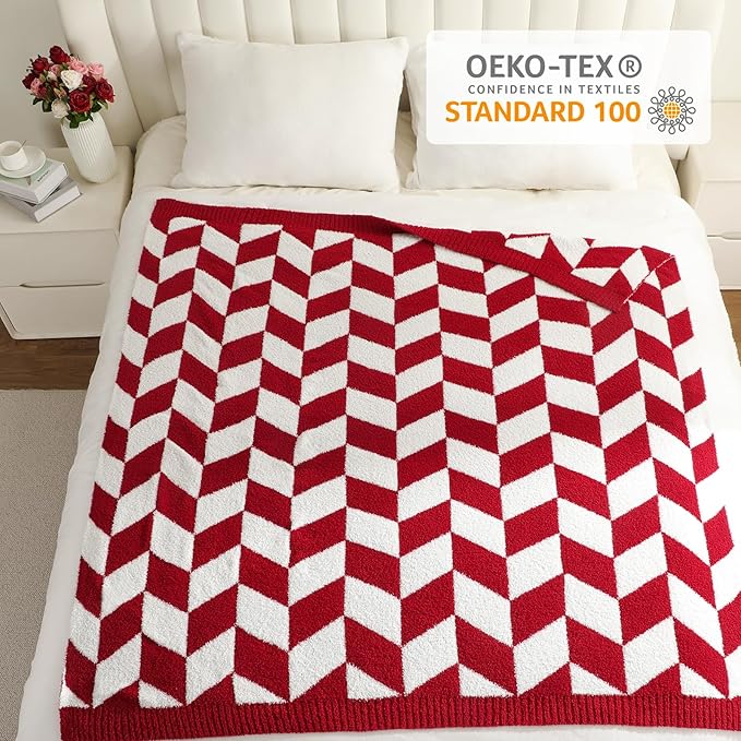 Snuggle Sac Christmas Red Blankets for Bed, Super Soft Warm Christmas Blankets Oversized Cozy Knit Fuzzy Blanket for Living Room, Red,60x80 inches