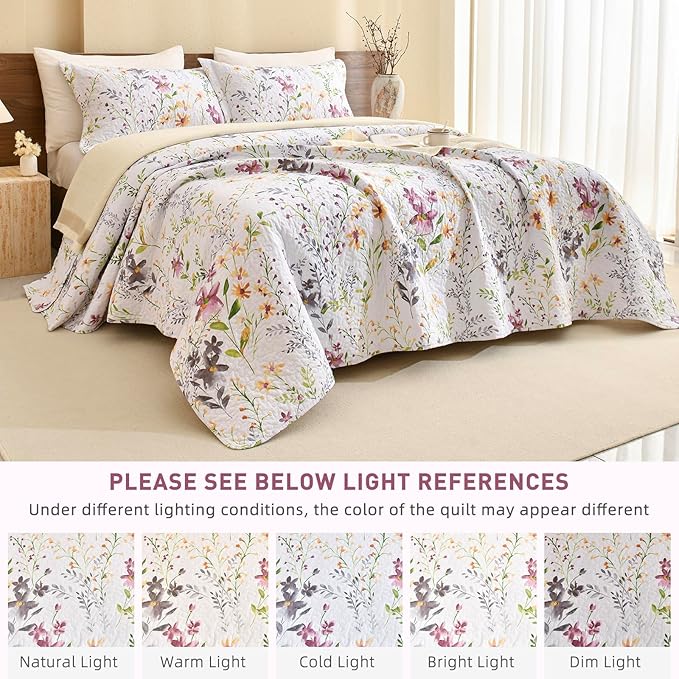 Lady Ann Oversized King Bedspreads for Extra Bed 128x120, Wild Floral Printed Quilt Set 100% Cotton Yellow Flower Botanical Pattern Bedding, Vintage Coverlet with Pillow Shams for All Season, 3 PCS
