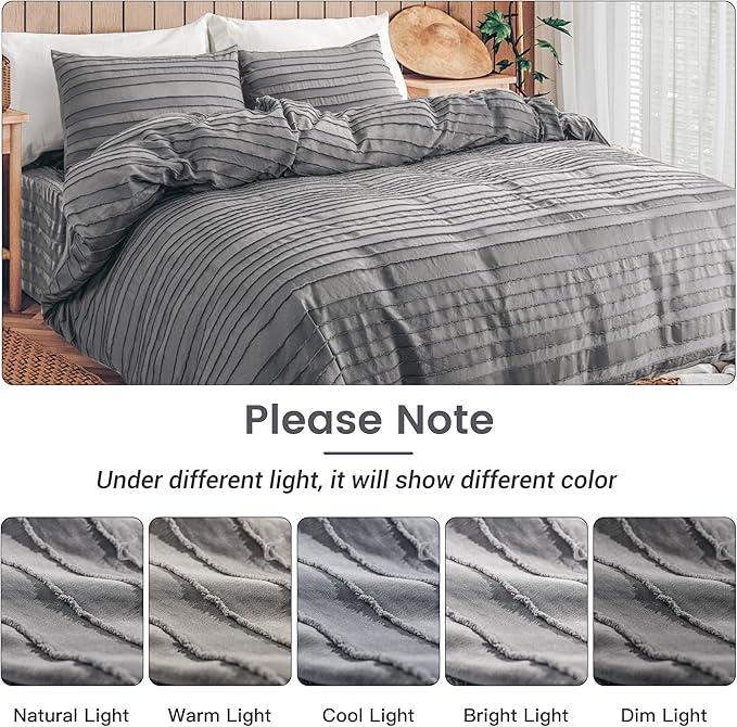 NEXHOME PRO Twin Duvet Cover, Grey 2 Pieces Boho Tufted Twin Size Duvet Cover Set, Soft and Lightweight Microfiber Comforter Cover Set for All Season (Grey Twin, 66 x 90)-No Comforter