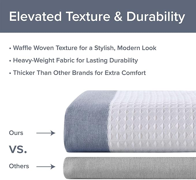 Madison Park Spa Waffle Shower Curtain Pieced Fabric with 3M Scotchgard Moisture Management, Premium Spa Quality Modern Shower Curtains for Bathroom, Standard 72x72, Indigo Blue