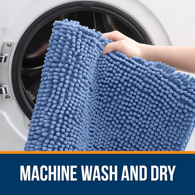 OLANLY Bathroom Rugs 36x24, Extra Soft Absorbent Chenille Bath Rugs, Rubber Backing Quick Dry, Machine Washable Bath Mats for Bathroom Floor, Tub and Shower, Home Decor Accessories, Cornflower Blue
