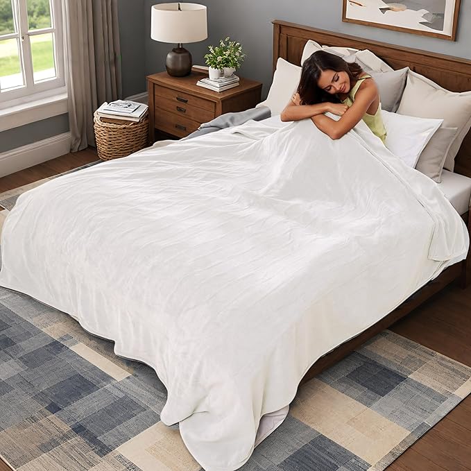 Electric Heated Blanket 50"x60" Throw Size, Soft Coral Fleece with 4 Heating Levels and 3 Hours Auto-Off, Machine Washable, Cozy Plush Fabric for Home, White