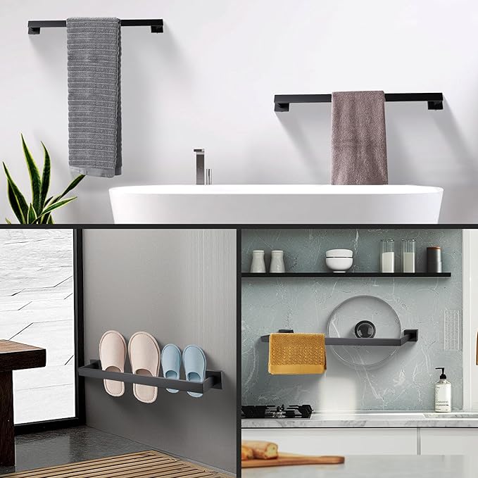 LANC 2 Pack Bathroom Towel Bars, Matte Black 20-Inch Bathroom Square Towel Racks Kitchen Hand Towel Holders Total-22 Stainless Steel Wall Mount Towel Hanger Rods,A8804-5MB