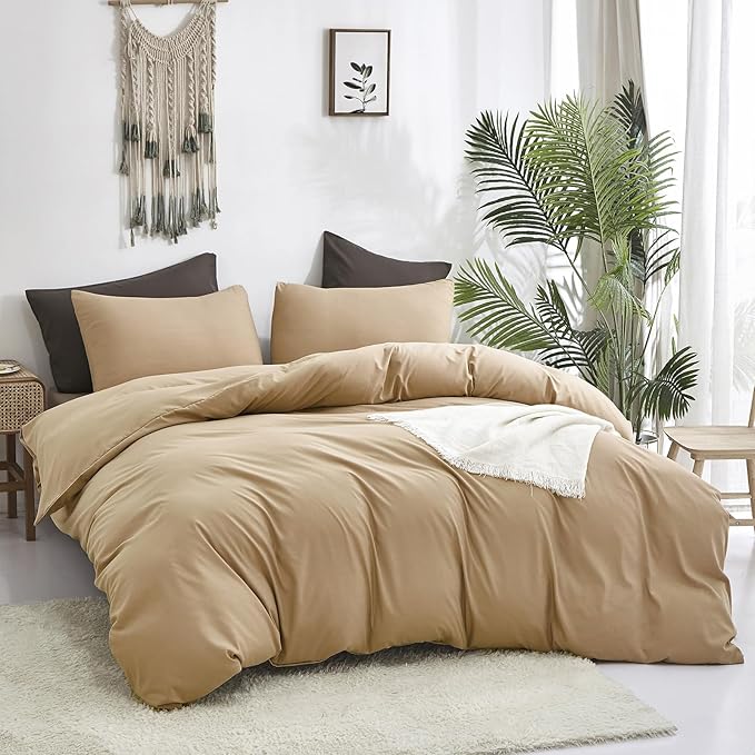 Cottonight Khaki Comforter Set King Beige Champagne Bedding Comforter Women Men Taupe Sand Color Quilts Blanket Soft Breathable Cozy Lightweight Modern Solid Dark Champagne Comforter Set All Season