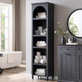 76" Tall Arched Bathroom Storage Cabinet, 5 Tiers Narrow Farmhouse Arched Cabinet w/Adjustable Shelves, Modern Wooden Storage Cabinet for Bathroom, Living Room, Entryway, Study Room (Dark Grey)