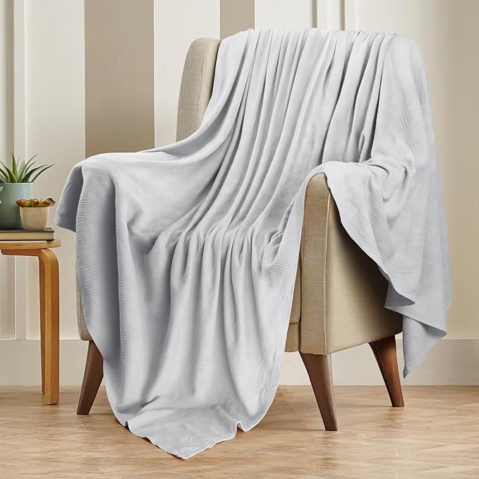 Utopia Bedding Silver 100% Cotton Blanket [Full Size - 90x84 Inch] 350GSM Lightweight, Soft and Breathable Thermal Blanket for All Seasons