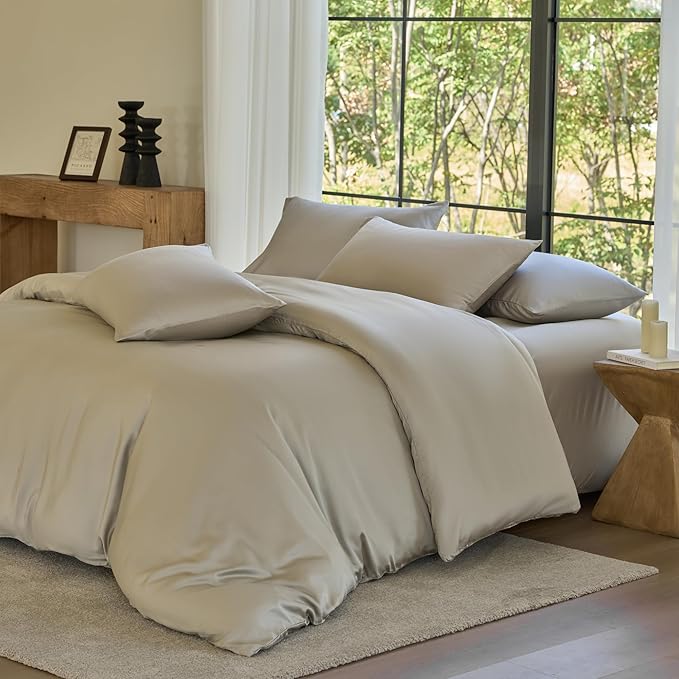 DOZ Duvet Cover Set, 100% Viscose derived from Bamboo, Organically Grown, Buttery Soft, Cooling Duvet Covers, High GSM, 1 Duvet Cover and 1 Pillowcase, 70"x90" (Fog, Twin/Twin XL)