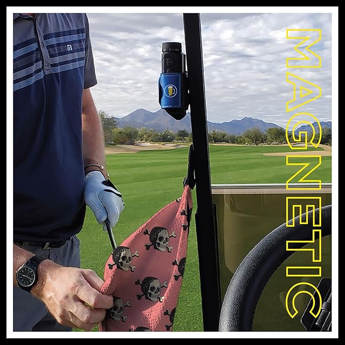STICKIT Magnetic Golf Towel with Pink Skulls | Top-Tier Microfiber Golf Towel with Deep Waffle Pockets | Industrial Strength Magnet for Strong Hold to Golf Carts or Clubs