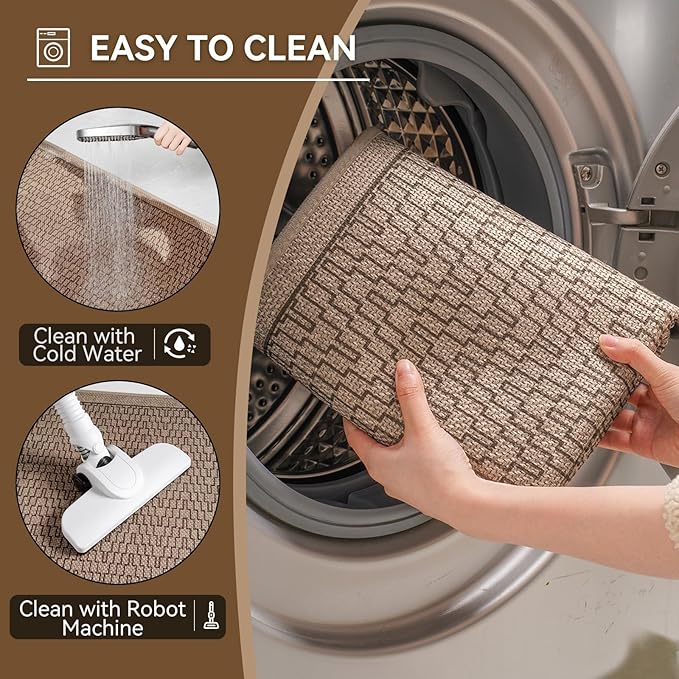 Bathroom Rugs Mat 20x31, Non Slip Ultra Thin Bath Mat Quick Dry Absorbent Washable Woven Half Round Bath Mats for Bathroom Floor Rubber Backed Fit Under Door Brown