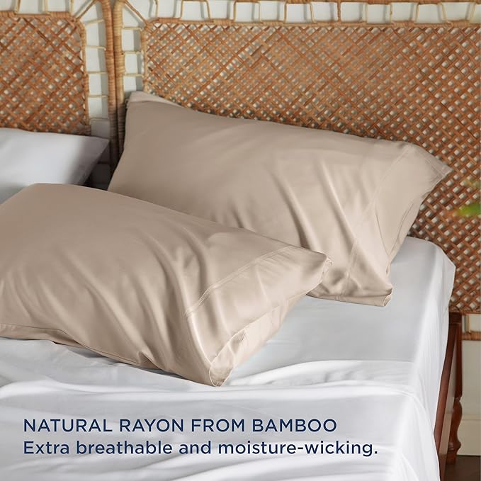 Bedsure Pillow Cases Standard Size, Cooling Pillow Cases, Rayon Derived from Bamboo Khaki Pillowcases Standard Set of 2, Breathable & Soft Bedding Pillow Covers with Envelope Closure, 20x26 Inches