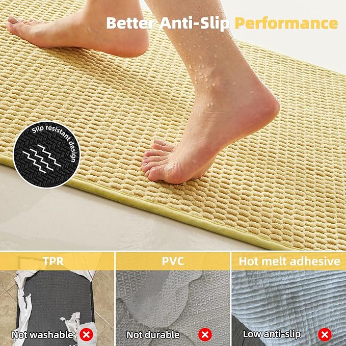 Large Bathroom Rugs Non Slip Washable Bath Rugs Super Absorbent Bathroom Rug Thin Quick Dry Low Pile Bath Mats, Yellow 36"x60"