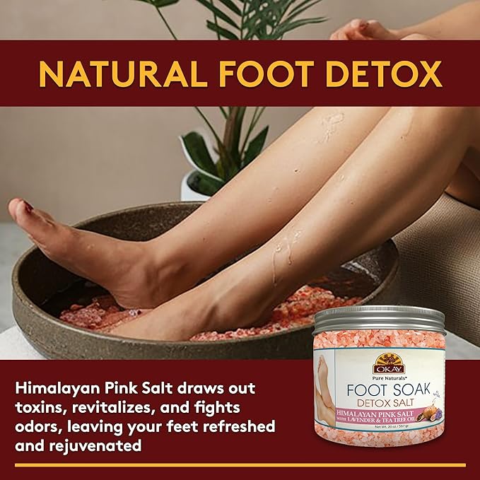 OKAY Foot Soak Detox Salt - Foot Soaking Salts for Dry Cracked Feet with Tea Tree Oil and Lavender Oil, Foot Bath, Pedicure Soak, Great for Men and Women, Athletes - 20 oz (Pack of 1)