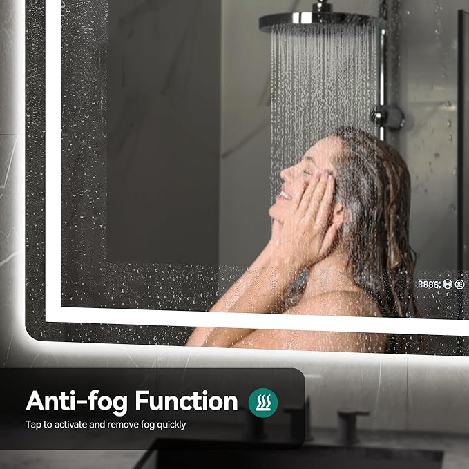 YITAHOME 40 x 32 Inches LED Bathroom Mirror, Front Light and Backlit, Motion Sensor, 10X Magnifying Glass, 3 Colors Dimmable, 5mm Tempered Glass, Anti-Fog, Wall Mounted Mirror-Horizontally Only