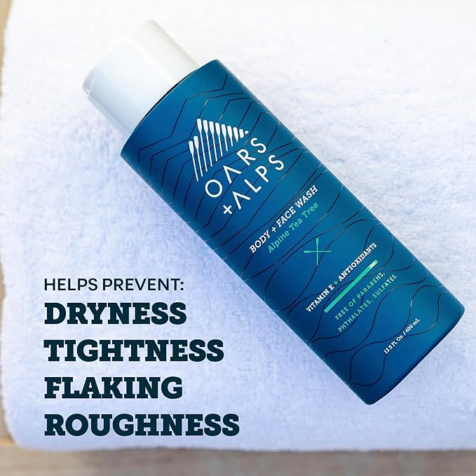 Oars + Alps Men's Moisturizing Body and Face Wash, Skin Care Infused with Vitamin E and Antioxidants, Sulfate Free, Alpine Tea Tree, 1 Pack