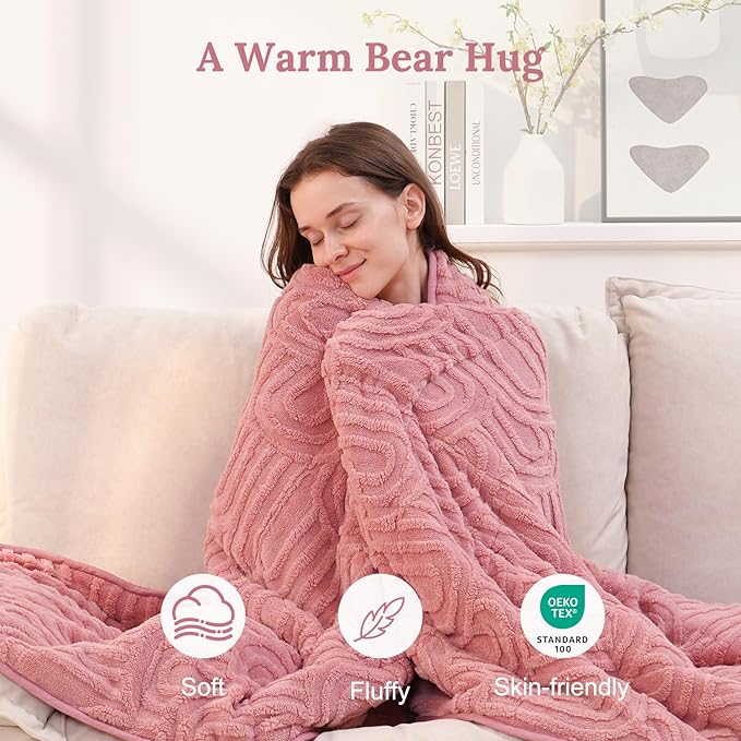Sherpa Fleece Adult Weighted Blanket Great for Sleep, 20 lbs Dual Sided Soft Fuzzy Heavy Blankets for Couch Bed Sofa, Cozy Warm Arched Jacquard Throw for Winter (Apricot Pink, 60" x 80", 20 Pounds)