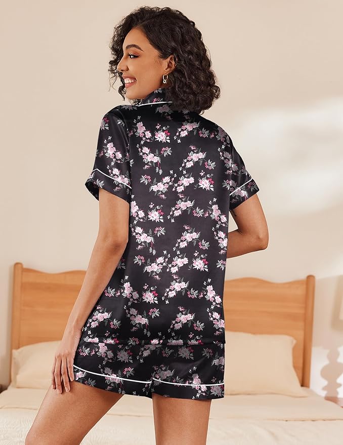 Ekouaer Pajamas for Women Set Silk Satin Pjs Shorts Sleepwear 2 Piece Loungewear S-XXL