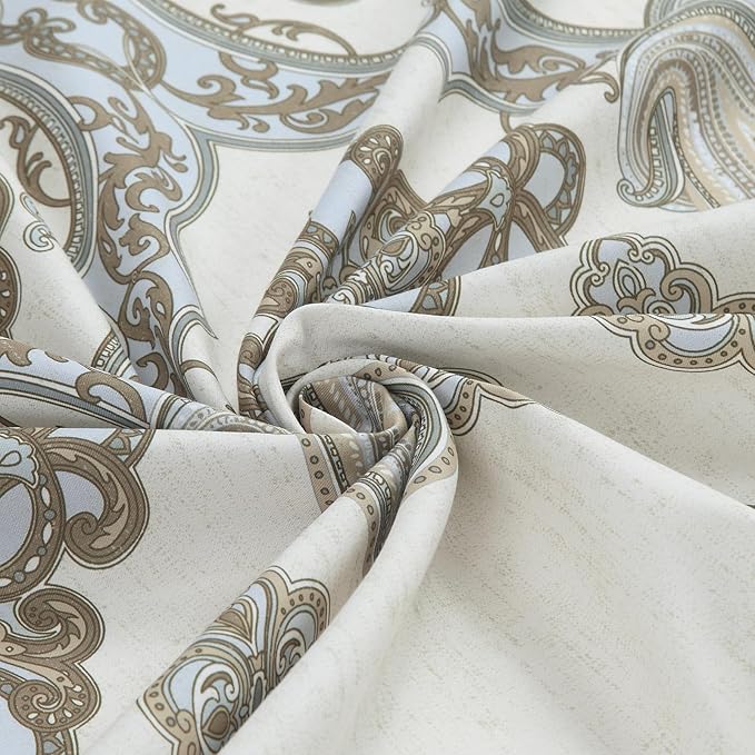 Extra Long Fabric Shower Curtain, Ivory Taupe Blue Moroccan Paisley Pattern Shower Curtains for Bathroom, 72" W x 84" H