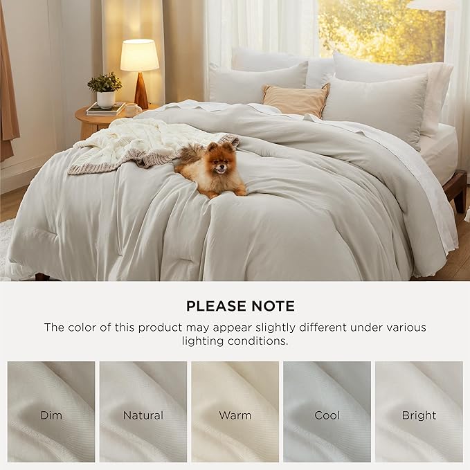 Bedsure Queen Size Comforter Set, Beige Soft Prewashed Bedding for All Seasons, 3 Pieces GentleSoft™ Warm Down Alternative Bed Set, 1 Lightweight Comforter (90"x90") and 2 Pillowcases (20"x26")