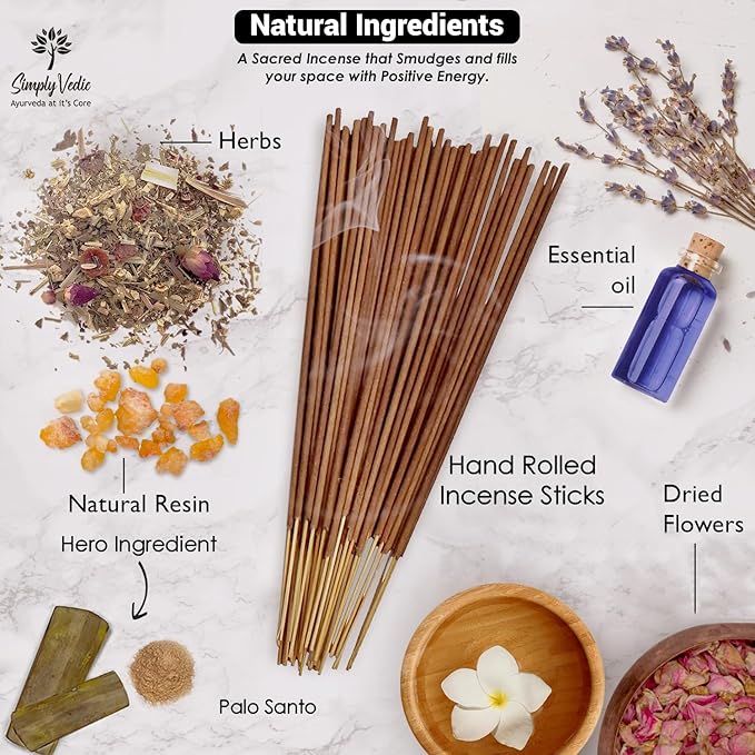 Simply Vedic Palo Santo Incense Sticks – 250g Pack (Approx. 135 Handmade Agarbatti + Free Holder) | Natural & Charcoal-Free | 45-Min Burn for Meditation, Yoga, Aromatherapy, Energy Cleansing
