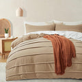 Oli Anderson Khaki Duvet Cover King Size - Pleated King Duvet Cover, 3PCS Soft and Breathable Textured Bedding Set with Zipper Closure(Khaki,104"x90")