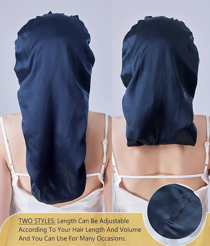 Cocheng Mulberry Silk Bonnet for sleeping long Silk Bonnet for Curly Hair Braids Cap for Women Silk Cap with Tie Band