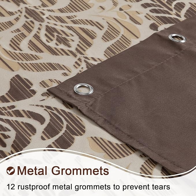 Stall Fabric Shower Curtain, 54 x 72 Inch Brown Damask Print Waterproof Small Shower Curtains for Bathroom