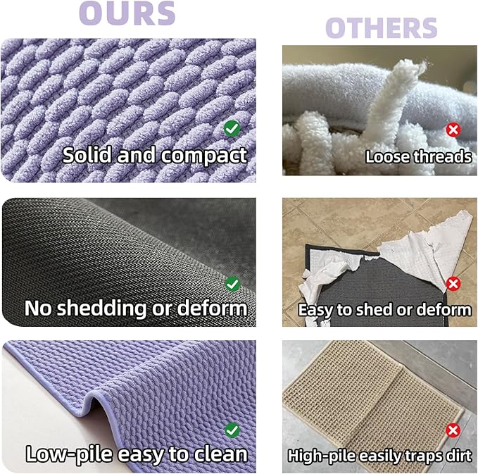 Small Bathroom Rugs, Non Slip Washable Bath Rugs Super Absorbent Bathroom Rug Thin Quick Dry Low Pile Bath Mats, Lavender 12"x12"
