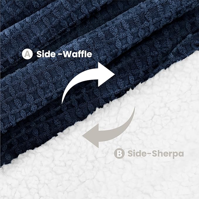 Heated Blanket Electric Blanket Queen Waffle,84x90 Inches Sherpa Fleece Fast Heating Blanket 6 Heating Levels & 10 Hours Auto Off ETL Certification, Navy Queen