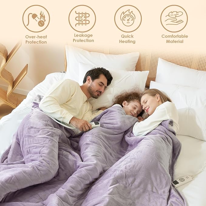 EHEYCIGA Heated Blanket Electric Blanket Throw - Heating Blanket with 9 Heating Levels & 10 Hours Auto Off, Soft Cozy Sherpa Washable Blanket with Fast Heating, 50 x 60 Inches