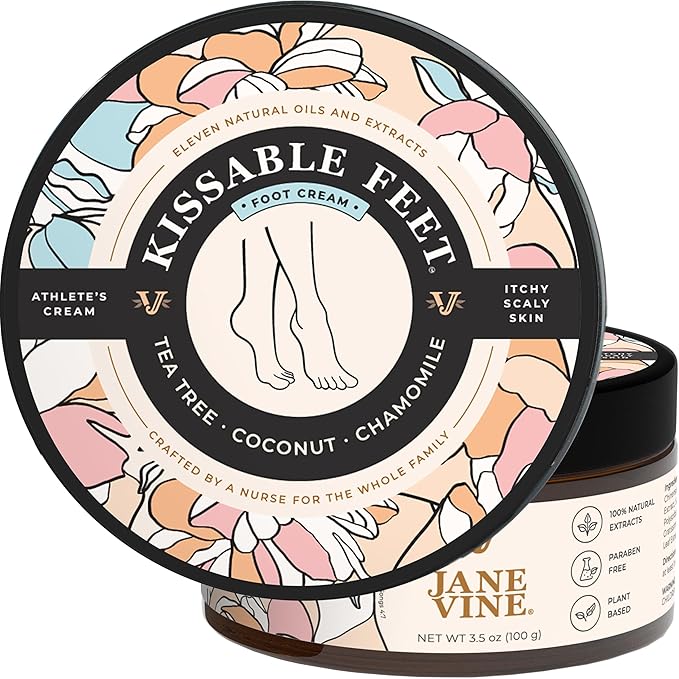 Kissable Feet, Athletes Foot Cream – Cream for Itchy, Dry Skin – Tea Tree, Coconut & Chamomile – Crafted for the Whole Family, No Sting – 3.5 oz