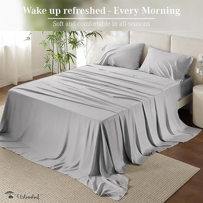 URBANHUT 700 Thread Count Egyptian Cotton Sheets Full Size, 4Pc Sheet Set Soft Luxury Bed Sheets for Full Size Bed, Sateen Weave Hotel Sheets, 14'' Elasticized Deep Pocket - Silver Grey