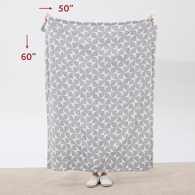 Sunbeam Royal Luxe Microplush Heated Throw Electric Blanket, 50" x 60", 4-Hour Auto Shut-Off,Fast Heating, Machine Washable, Warm and Cozy, Grey Geometric