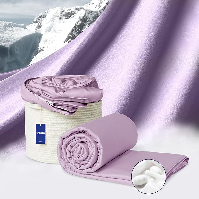 Vesta Washable Silk Lightweight Comforter, Cooling Blanket for Hot Sleepers, 100% Long Staple Mulberry Silk, Moisture & Thermal Control for Summer Use (Zen Purple, Full/Queen 90'' X 90'')
