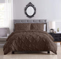 Pinch Pleated Duvet Cover Set 100% Cotton 3PC Super King Size 98x108 Duvet Cover Set, Decorative Pinch Design Brown Duvet Cover with Matching Pillow Case