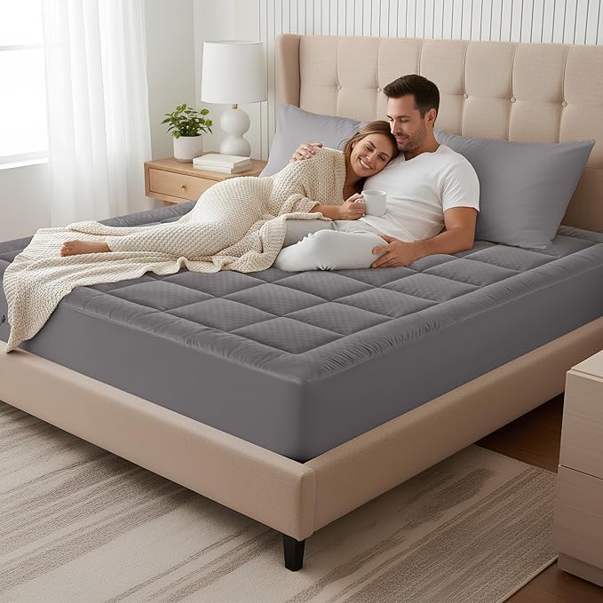 OLANLY King Quilted Fitted Mattress Pad – Soft Down Alternative Pillow Top Mattress Topper, Cooling Comfort Breathable Mattress Cover, Machine Washable Deep Pocket Mattress Protector, Dark Grey