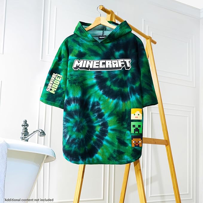 Minecraft Towelling Poncho Kids Teens Hooded Bath Towels Absorbent Beach Towel (Multi Tie Dye, 10-13 Years)