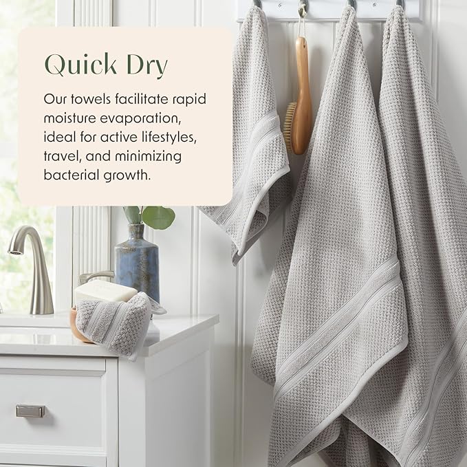 Springtree Home Grey Bath Towels Set of 6 | Popcorn Textured | 100% Combed Cotton | Absorbent Quick-Dry Gray Towels for Bathroom | Oeko-TEX® Standard 100 Cotton | Poli Collection - High Rise Grey