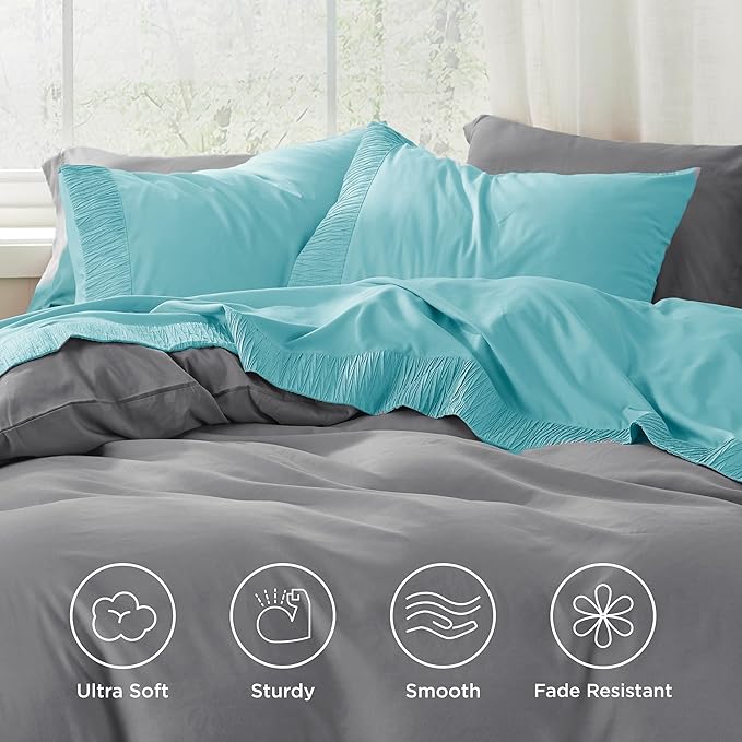 Bedsure Full Size Bed Sheets - 4 Pieces Soft Full Sheet Set - Breathable & Cooling - Hotel Luxury - Easy Care Polyester Microfiber Bedding for Women, Men, Spa Blue